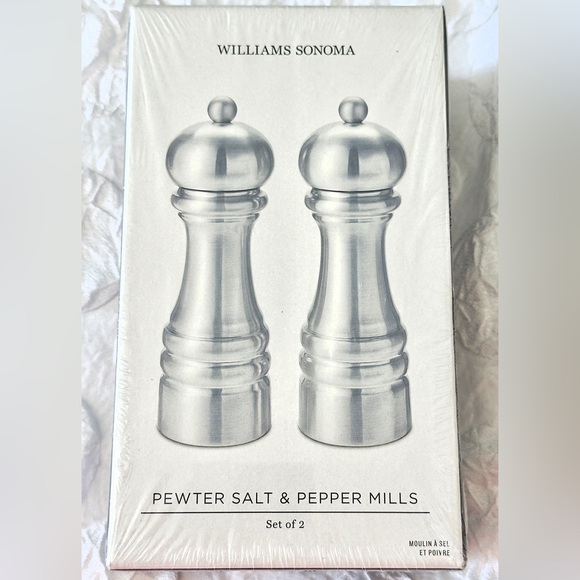 Williams Sonoma Polished Pewter 6” Salt & Pepper Mills Set, NIB, Retail $249 - Picture 2 of 2